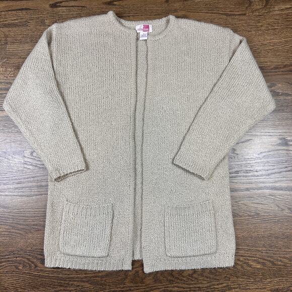 Sheridan Square Sweaters - Vintage Sheridan Square Sweater Womens Medium Cardigan Open Front Pockets 90s